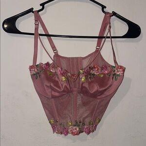 Pink Floral Embroidered Bustier Top